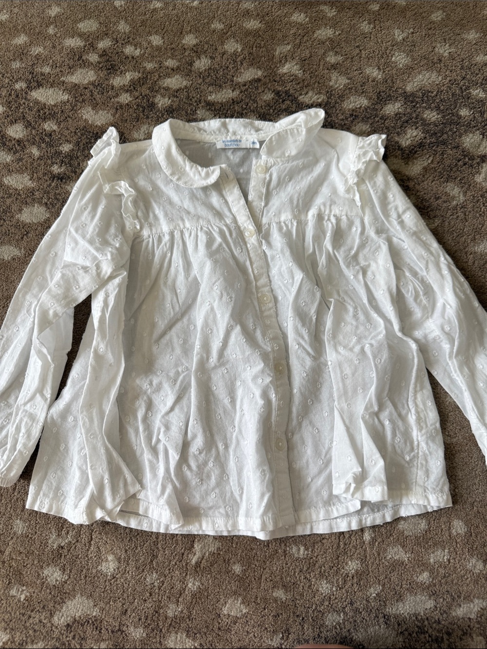 Girls White Eyelet Ruffle Button-Front Blouse
